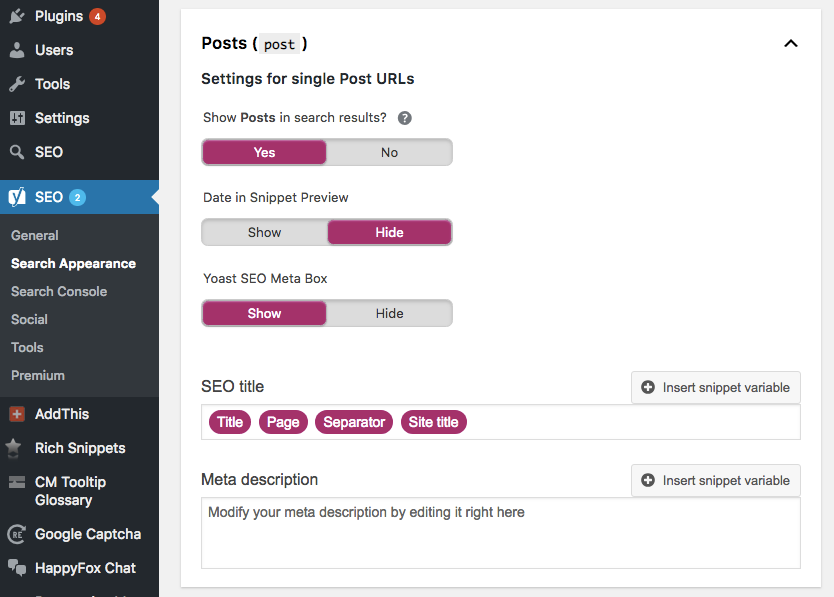 ajouter une description meta wordpress yoast plugin variables d'extrait